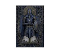 Stampa artistica da parete su tela, motivo: Cavaliere Guardiano e il libro magico, decorazione artistica da parete per soggiorno e camera da letto, 50 x 75 cm