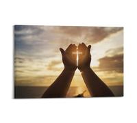 Stampa artistica da parete su tela, motivo: chiesa di Gesù che prega mani religiose, decorazione per la casa, 30 x 45 cm