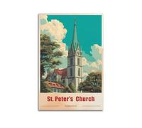 Stampa artistica da parete su tela, motivo: Chiesa di San Pietro in Svizzera, souvenir vintage, decorazione per la casa, 30 x 45 cm