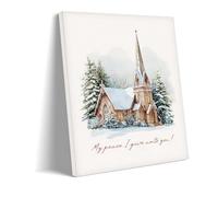 Stampa artistica da parete su tela, motivo: chiesa invernale, paesaggio innevato, pittura ad acquerello con versi della Bibbia, decorazione per la casa tranquilla, idea regalo cristiana ispiratrice