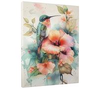 Stampa artistica da parete su tela, motivo: colibrì, verde acqua verde, acquerello, natura, decorazione estetica per casa, soggiorno, camera da letto, bagno, ufficio, senza cornice, 40,6 x 50,8 cm