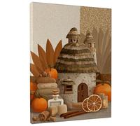 Stampa artistica da parete su tela, motivo: cottage autunnale, arancione e marrone, decorazione decorativa per la casa, ispirata alla natura, per soggiorno, cucina, estetica autunnale, 20 x 25 cm