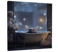 Stampa artistica da parete su tela, motivo: creatura di pipistrelli, stampe di animali fantasy grigi e bianchi, decorazione giocosa per la casa per soggiorno, camera da letto, bagno, camera dei