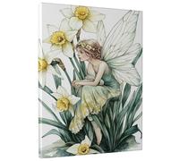 Stampa artistica da parete su tela, motivo: fatina primaverile, fiori e narcisi verdi, decorazione ispirata alla natura per soggiorno, camera da letto, cameretta dei bambini, senza cornice, 20,3 x