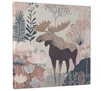 Stampa artistica da parete su tela, motivo floreale con alci, stampe botaniche blu pesca, decorazione naturale per soggiorno, camera da letto, cameretta dei bambini, decorazione estetica per la casa