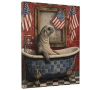 Stampa artistica da parete su tela, motivo foca patriottica, stampa di animali rossi e blu, decorazione estetica per la casa, per soggiorno, camera da letto, bagno, dormitorio, 30,5 x 40,6 cm