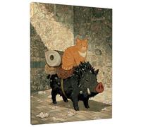 Stampa artistica da parete su tela, motivo gatto e cinghiale, stampa artistica con animali arancione e nero, divertente decorazione per la casa per soggiorno, camera da letto, ufficio, sala giochi