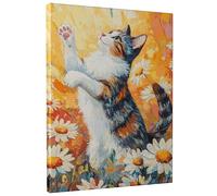 Stampa artistica da parete su tela, motivo gatto floreale primaverile, colorato calicò, decorazione per la casa per soggiorno, camera da letto, senza cornice, 30,5 x 40,6 cm