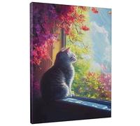 Stampa artistica da parete su tela, motivo: gatto primaverile, stampe colorate con scena della natura felina, decorazione estetica per la casa per soggiorno, camera da letto, ufficio, senza cornice