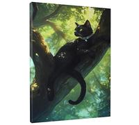 Stampa artistica da parete su tela, motivo: gatto sull'albero, stampa con ritratto di gatto verde, decorazione estetica per la casa per soggiorno, camera da letto, senza cornice, 40,6 x 50,8 cm