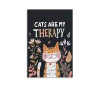 Stampa artistica da parete su tela, motivo: gatto terapia, animali stravaganti, arancione, rosa, nero e bianco, per soggiorno, camera da letto, bagno, ufficio, decorazione per la casa, 50 x 75 cm