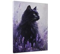 Stampa artistica da parete su tela, motivo gatto viola floreale, decorazione per la casa, per soggiorno, camera da letto, bagno, corridoio, senza cornice, 40,6 x 50,8 cm