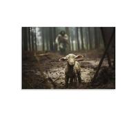 Stampa artistica da parete su tela, motivo: Gesù che corre dopo un agnello perduto, per soggiorno, camera da letto, bagno, ufficio, casa, 50 x 75 cm