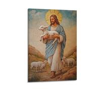 Stampa artistica da parete su tela, motivo: Gesù religioso con agnello, immagini divine e rilassanti, 20 x 30 cm