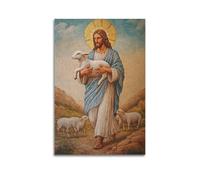 Stampa artistica da parete su tela, motivo: Gesù religioso con agnello, immagini divine e rilassanti, 30 x 45 cm