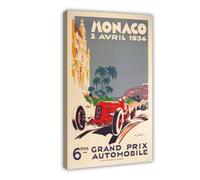 Stampa artistica da parete su tela, motivo: Gran Premio di Monaco del 1934, stampa artistica da parete su tela, 50 x 75 cm