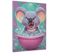 Stampa artistica da parete su tela, motivo: Koala, con stampa di animali in stile cartone animato viola e pesca, divertente decorazione per il bagno per soggiorno, camera da letto, bagno, camera dei