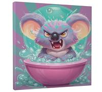 Stampa artistica da parete su tela, motivo: Koala, con stampa di animali in stile cartone animato viola e pesca, divertente decorazione per il bagno per soggiorno, camera da letto, bagno, camera dei