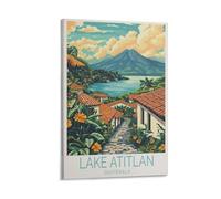Stampa artistica da parete su tela, motivo: lago Atitlan, Guatemala, per soggiorno, camera da letto, bagno, ufficio, casa, 30 x 45 cm