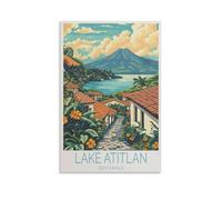 Stampa artistica da parete su tela, motivo: lago Atitlan, Guatemala, per soggiorno, camera da letto, bagno, ufficio, casa, 50 x 75 cm