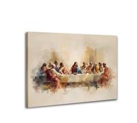 Stampa artistica da parete su tela, motivo: L'ultima cena, pittura ad acquerello, religiosa cristiana, decorazione per la casa, moderna stampa per soggiorno e camera da letto (art-1,40 x 60 cm senza