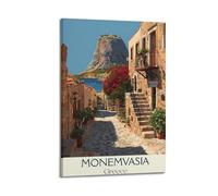 Stampa artistica da parete su tela, motivo: Monemvasia Grecia, stile vintage, decorazione artistica moderna per la casa, 20 x 30 cm