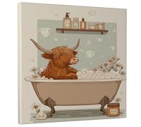 Stampa artistica da parete su tela, motivo: mucca delle Highland, stampa con bolle di mucca marrone e crema, decorazione per il bagno, per soggiorno, camera da letto, spa, relax, 30,5 x 30,5 cm