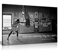 Stampa artistica da parete su tela, motivo: Muhammad Ali Champion con citazione Float Like A Butterfly (30 x 8)