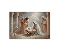 Stampa artistica da parete su tela, motivo: Natività, notte santa e meraviglia cristiana, per soggiorno, camera da letto, bagno, ufficio, casa, 40 x 60 cm