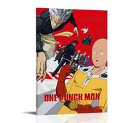 Stampa artistica da parete su tela, motivo: One Punch Man, moderno, per la camera da letto, la camera da letto, la musica e il film, 50 x 75 cm, con cornice