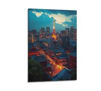 Stampa artistica da parete su tela, motivo: paesaggio urbano di Tokyo, con vista sul crepuscolo, 40 x 60 cm