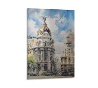 Stampa artistica da parete su tela, motivo: panorama di Madrid, Spagna, città europea, per soggiorno, camera da letto, bagno, ufficio, casa, 30 x 45 cm