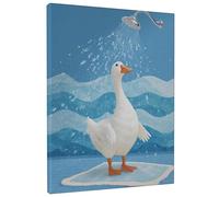 Stampa artistica da parete su tela, motivo: paperella e papera, stampe di animali ad acquerello blu e bianco, divertente decorazione per il bagno per casa, soggiorno, camera da letto, camera dei