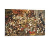 Stampa artistica da parete su tela, motivo: Pieter Bruegel The Elder Painter Works (The Fight between Carnival And Quaresima), stampa artistica da parete moderna per camera da letto, 50 x 75 cm
