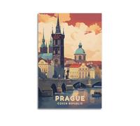 Stampa artistica da parete su tela, motivo: Praga, Repubblica Ceca, stile vintage, decorazione per la casa, 50 x 75 cm