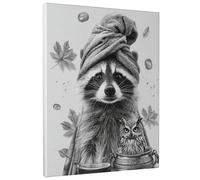 Stampa artistica da parete su tela, motivo: procione e gufo, stampa con animali bianchi e neri, divertente decorazione per il bagno per soggiorno, camera da letto, cameretta dei bambini, estetica per