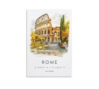 Stampa artistica da parete su tela, motivo: Roma, acquerello, Italia, per soggiorno, camera da letto, bagno, ufficio, decorazione per la casa, 40 x 60 cm