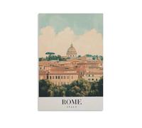 Stampa artistica da parete su tela, motivo: Roma Italia, stile vintage, con paesaggio urbano, per soggiorno, camera da letto, bagno, ufficio, decorazione per la casa, 50 x 75 cm