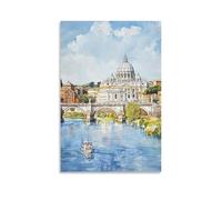 Stampa artistica da parete su tela, motivo: Roma San Pietro, fiume Tevere, Italia, paesaggio urbano europeo, opere d'arte per soggiorno, camera da letto, bagno, ufficio, decorazione per la casa, 40 x