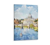 Stampa artistica da parete su tela, motivo: Roma San Pietro, fiume Tevere, Italia, paesaggio urbano europeo, opere d'arte per soggiorno, camera da letto, bagno, ufficio, decorazione per la casa, 40 x
