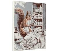 Stampa artistica da parete su tela, motivo: scoiattolo, stampa con animali marroni e grigi, decorazione per il bagno per soggiorno, camera da letto, bagno, dormitorio, tela avvolta 20 x 25 cm