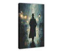Stampa artistica da parete su tela, motivo: Sherlock Holmes in Foggy London, 40 x 60 cm