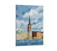 Stampa artistica da parete su tela, motivo: Stoccolma, Svezia, paesaggio urbano, arte nordica, per soggiorno, camera da letto, bagno, ufficio, decorazione per la casa, 30 x 45 cm