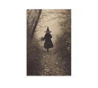 Stampa artistica da parete su tela, motivo: strega nel bosco maledetto in stile vittoriano, per Halloween, per soggiorno, camera da letto, bagno, ufficio, casa, 40 x 60 cm