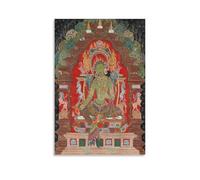 Stampa artistica da parete su tela, motivo: Tara Thangka verde buddista, poster per foto, poster, decorazione per la stanza, 50 x 75 cm