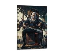 Stampa artistica da parete su tela, motivo: The Witcher, Galalt Rivia, tema fantasy con trono, spada e drago, per soggiorno, camera da letto, sala giochi, ufficio, 50 x 75 cm