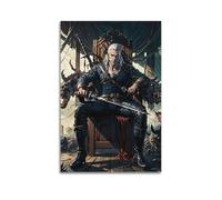 Stampa artistica da parete su tela, motivo: The Witcher, Galalt Rivia, tema fantasy con trono, spada e drago, per soggiorno, camera da letto, sala giochi, ufficio, 30 x 45 cm