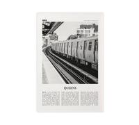 Stampa artistica da parete su tela, motivo: treno del Queens in bianco e nero, New York, Stati Uniti, città degli Stati Uniti, decorazione per camera da letto e ufficio, 60 x 90 cm