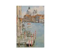 Stampa artistica da parete su tela, motivo: Venezia, Canal Grande, città italiana, con palo a strisce rosse, per soggiorno, camera da letto, bagno, ufficio, decorazione per la casa, 50 x 75 cm