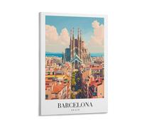 Stampa artistica da parete su tela, motivo: viaggio di Barcellona, stile retrò, punto di riferimento europeo, per soggiorno, camera da letto, bagno, ufficio, casa, 30 x 45 cm